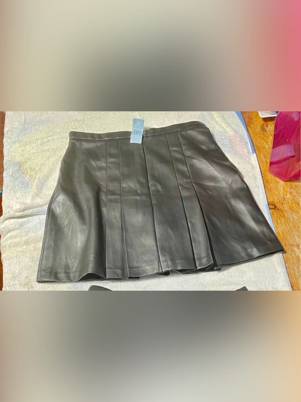 LOFT Black Faux Leather Pleated Mini Skirt